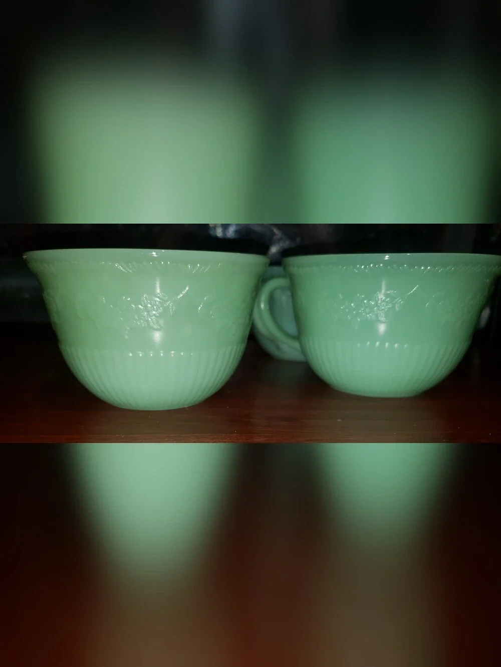 Vintage Floral Ribbed Jadeite Cups